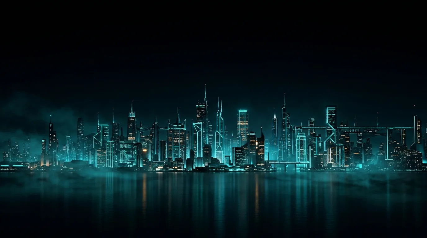 Neon city skyline at night
